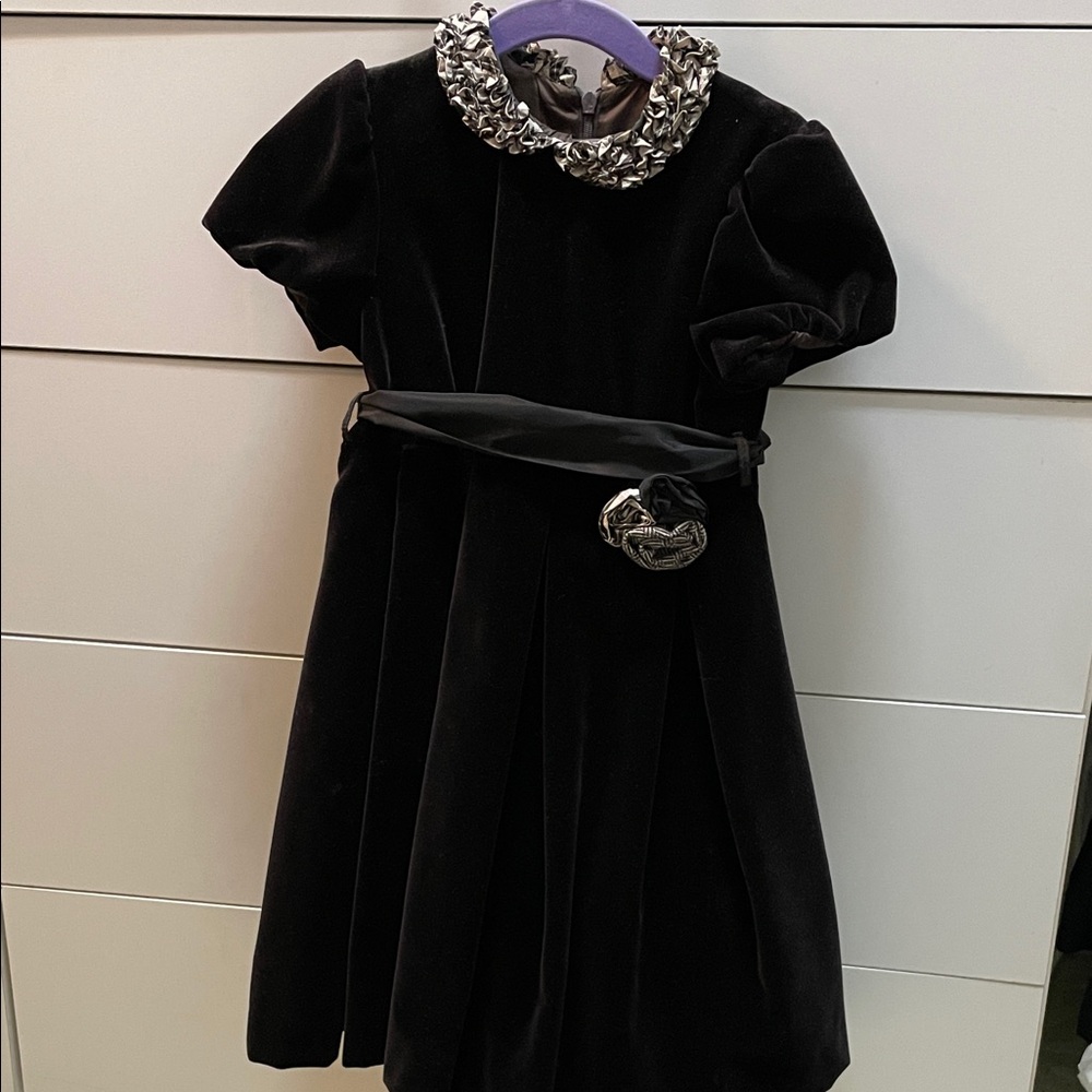 Il Gufo Brown Velvet Dress with beige Accents